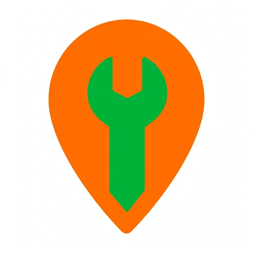 Junk Years app icon showing a green wrench on an orange location pin