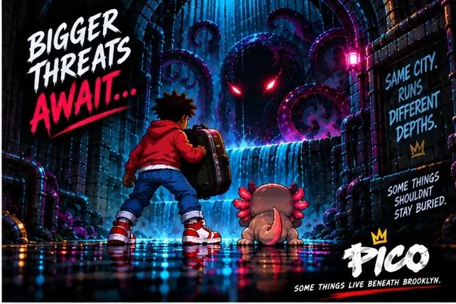 Nate and Pico face a giant tentacled creature beneath Brooklyn